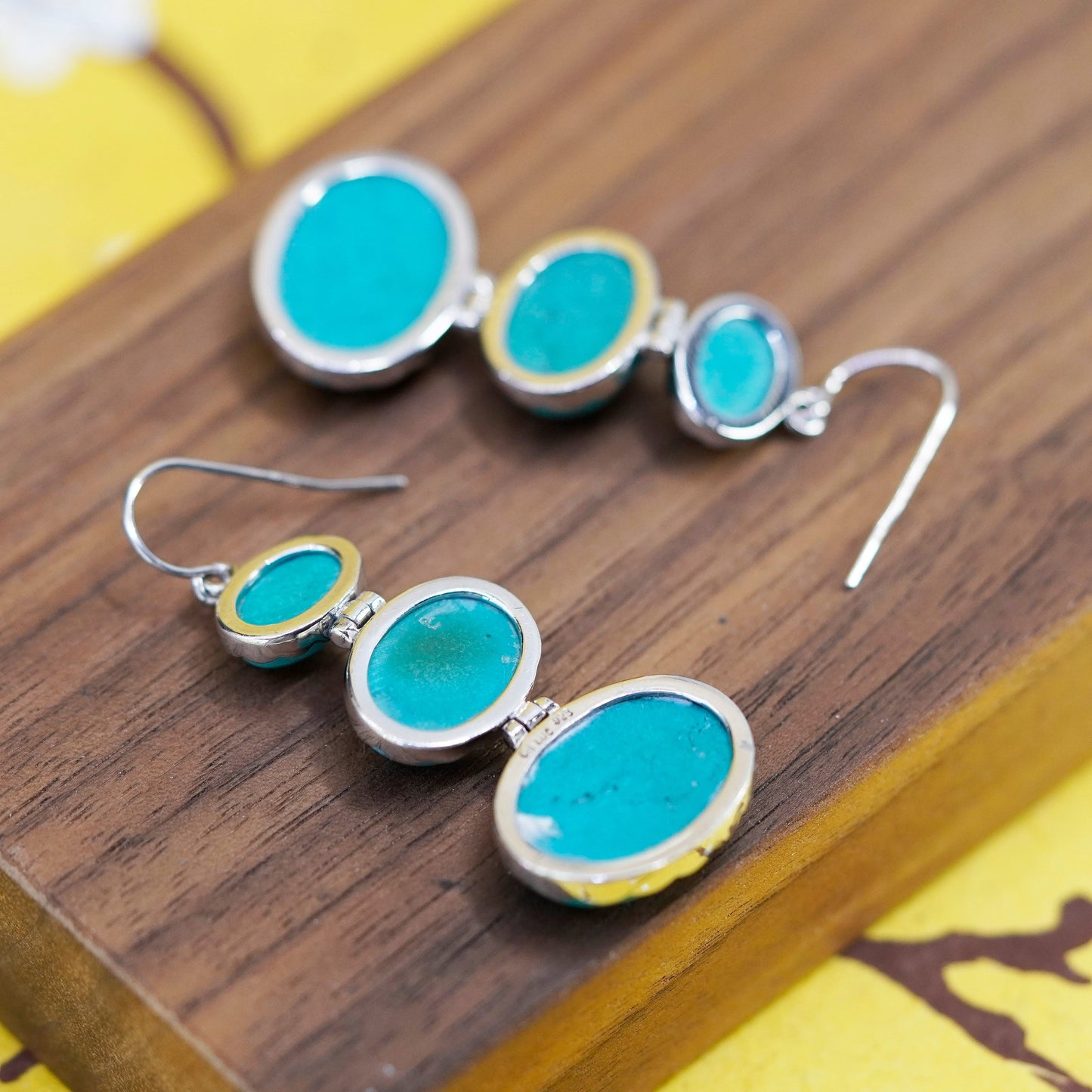 Vintage LUC Sterling 925 silver handmade oval earrings with turquoise