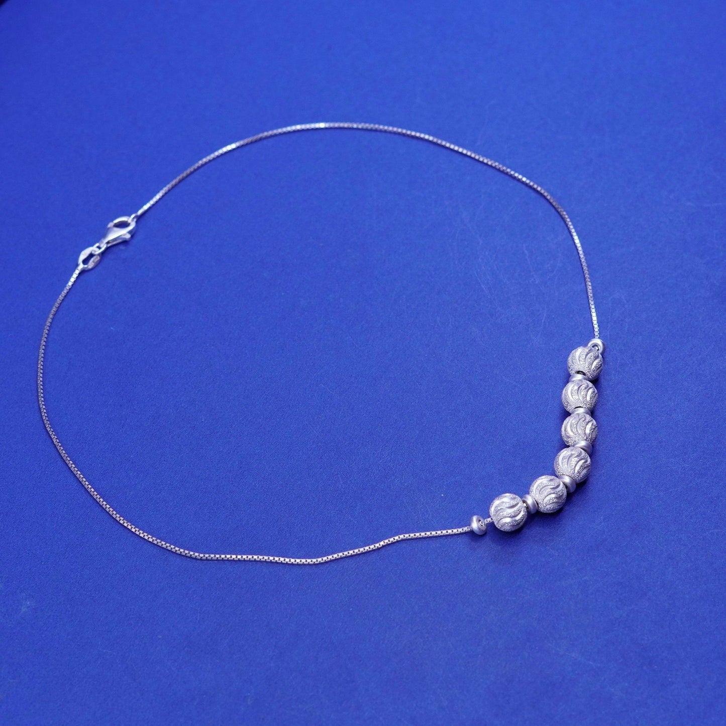 16”, sterling silver handmade necklace, box chain textured 925 circle pendant
