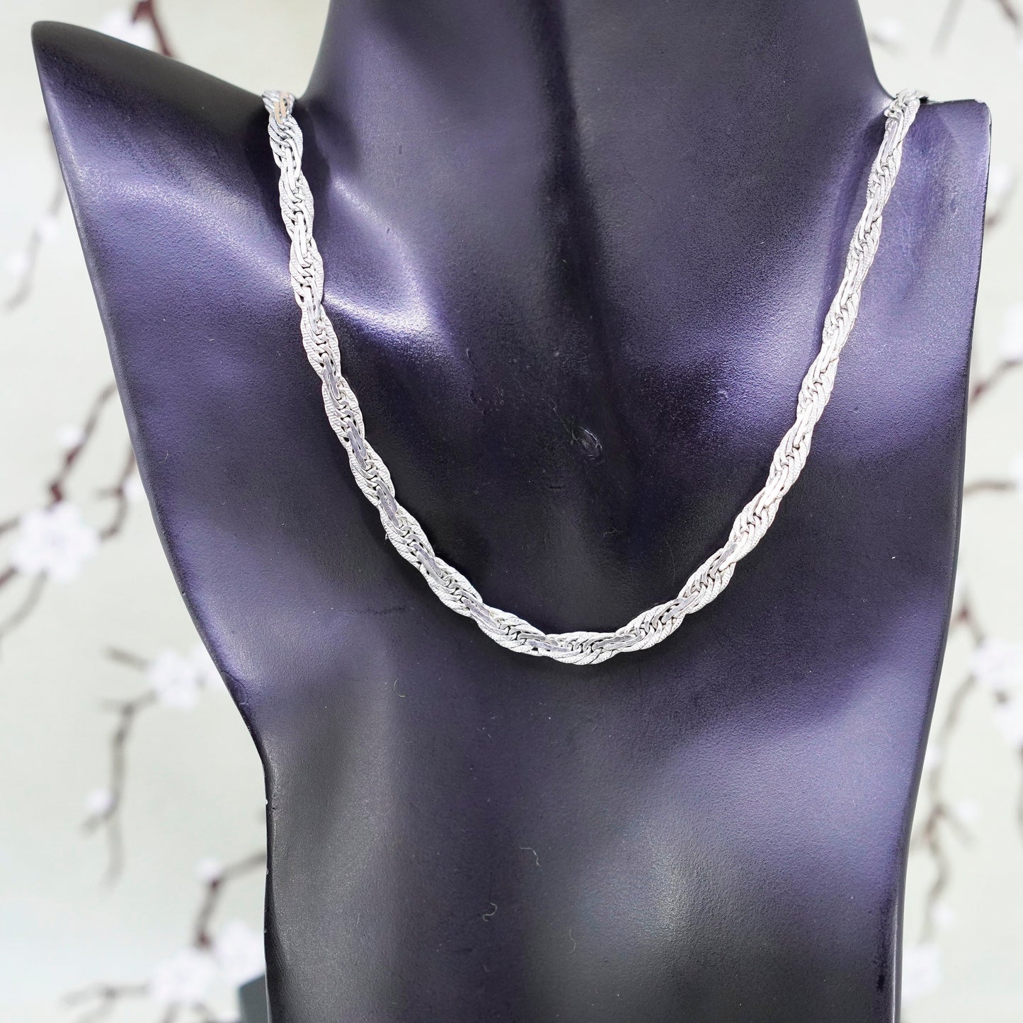 24”, 6mm, Vintage sterling 925 silver flatten nugget chain, necklace