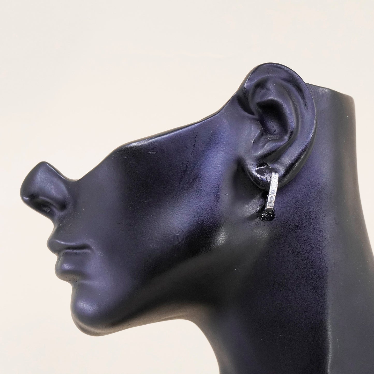 0.5”, Vintage sterling silver earrings, 925 hoops, huggie, with cz