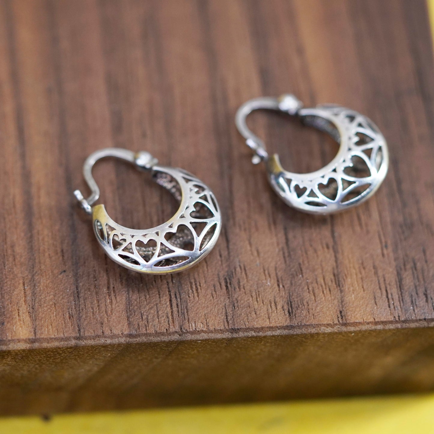 vintage Sterling 925 silver heart hoop earrings, 925 huggie