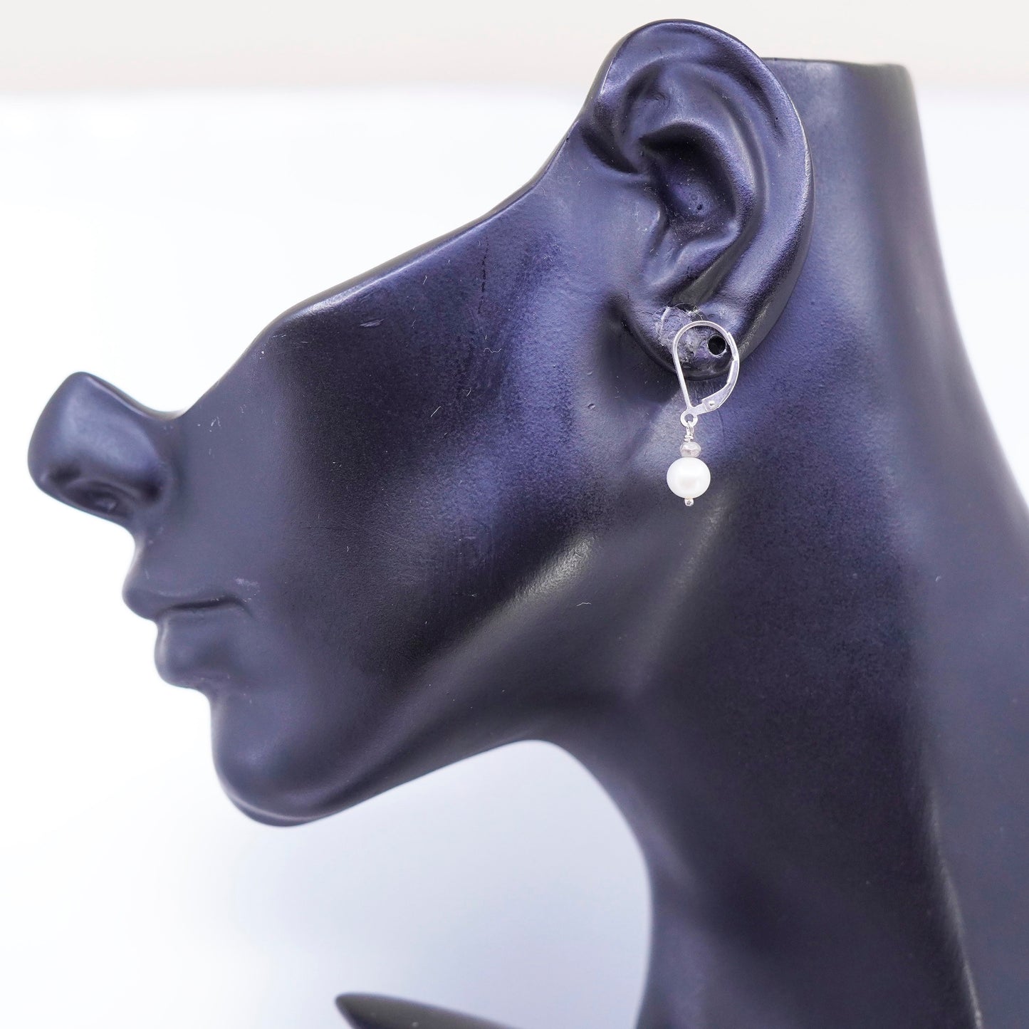 Vintage Sterling 925 silver handmade earrings with freshwater pearl