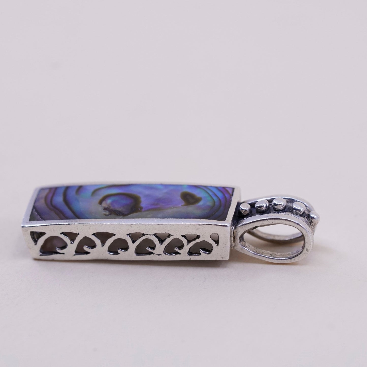 Vintage sterling 925 silver handmade pendant, with long abalone