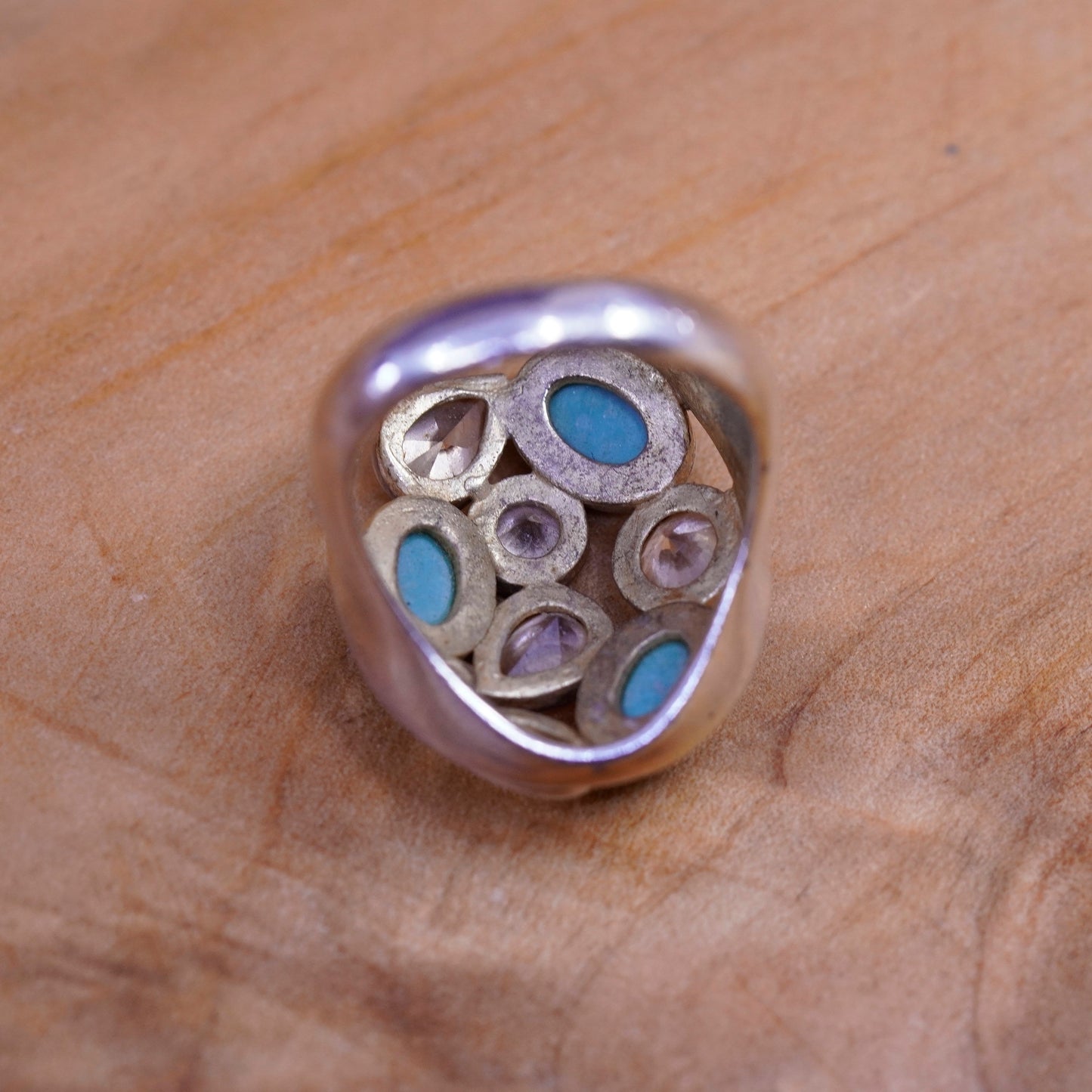 Size 5.75, vintage Native American Sterling silver handmade ring turquoise cz