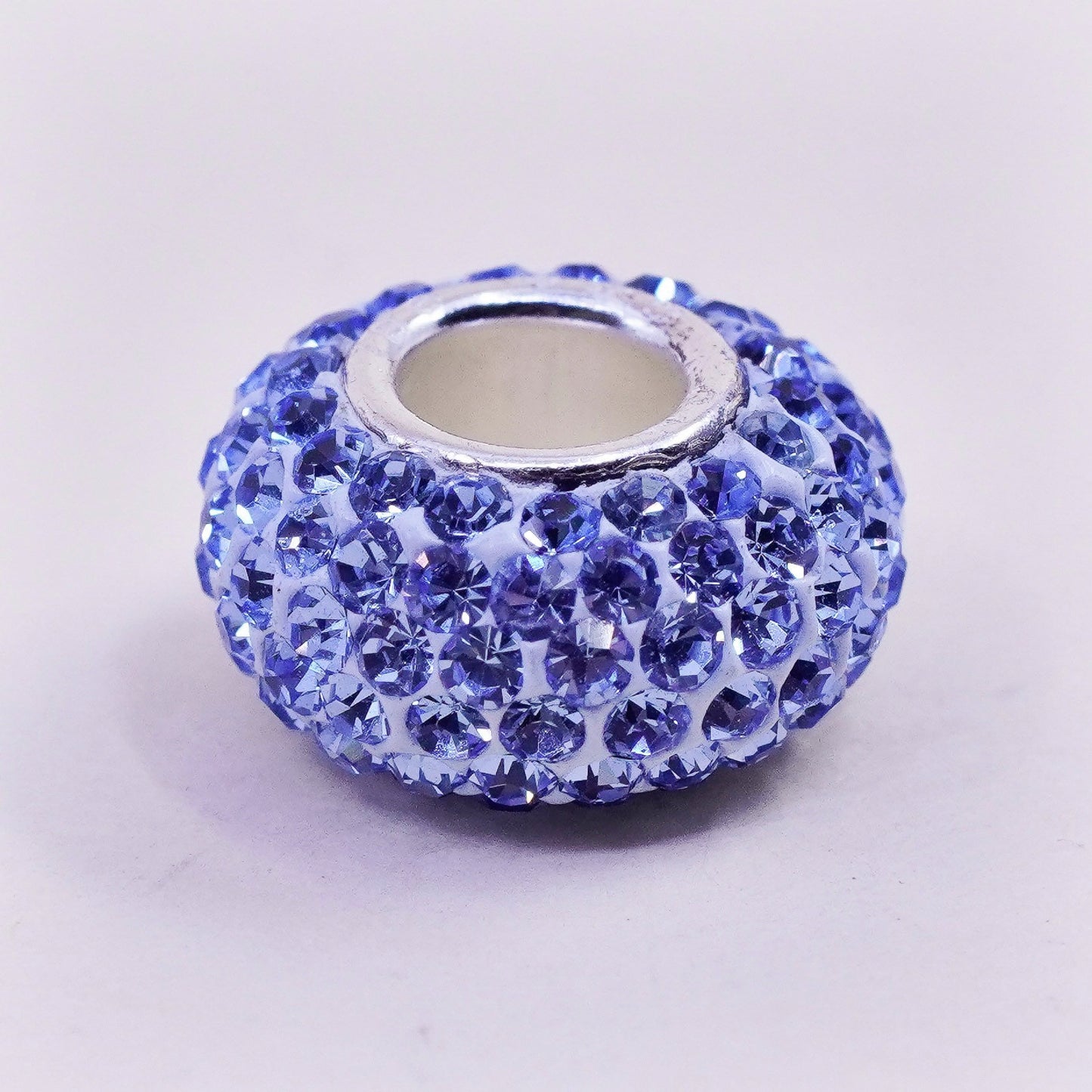 Vintage sterling silver handmade pendant, 925 bead charm with blue crystal
