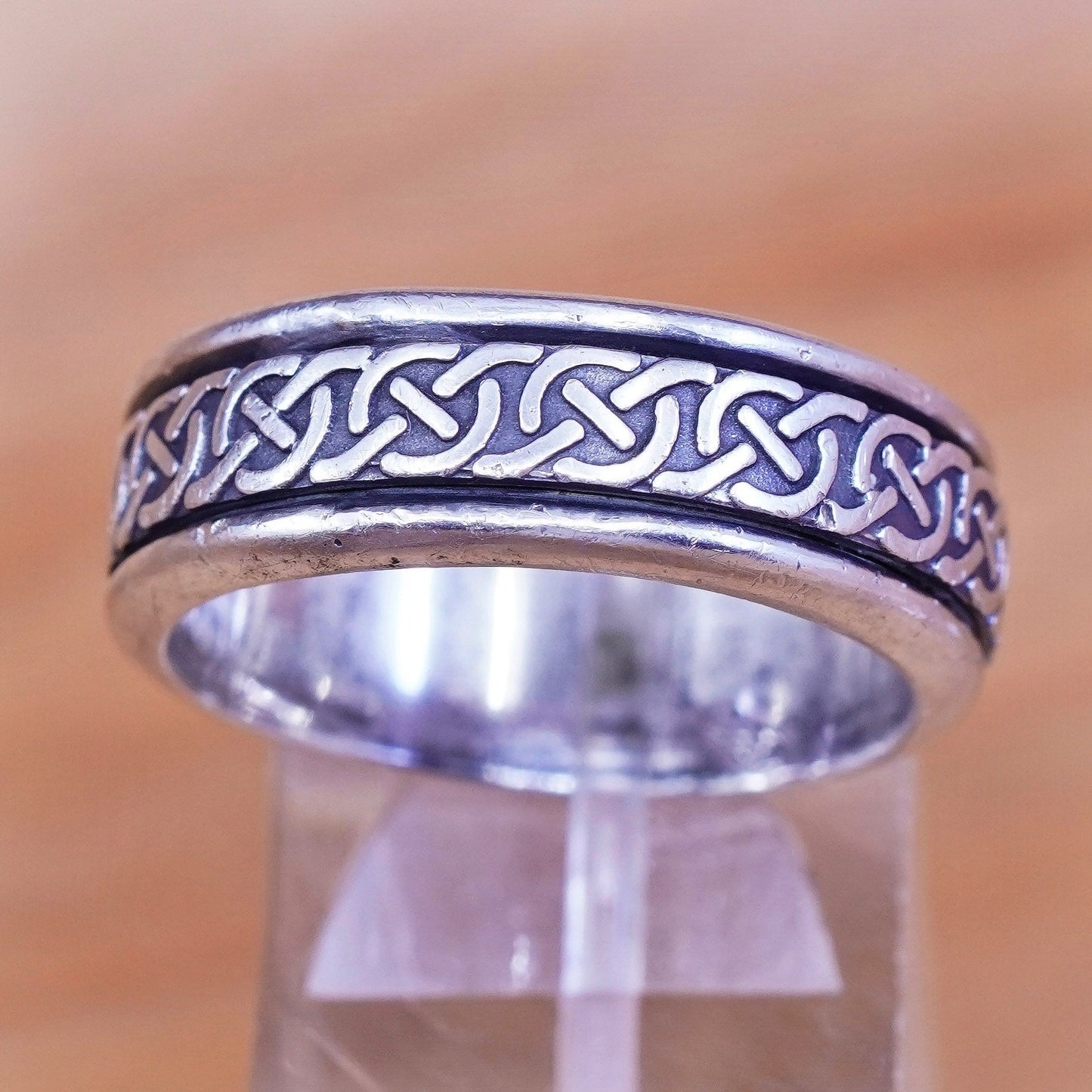 Size 10, vintage Sterling silver prayer ring, textured 925 spinner band