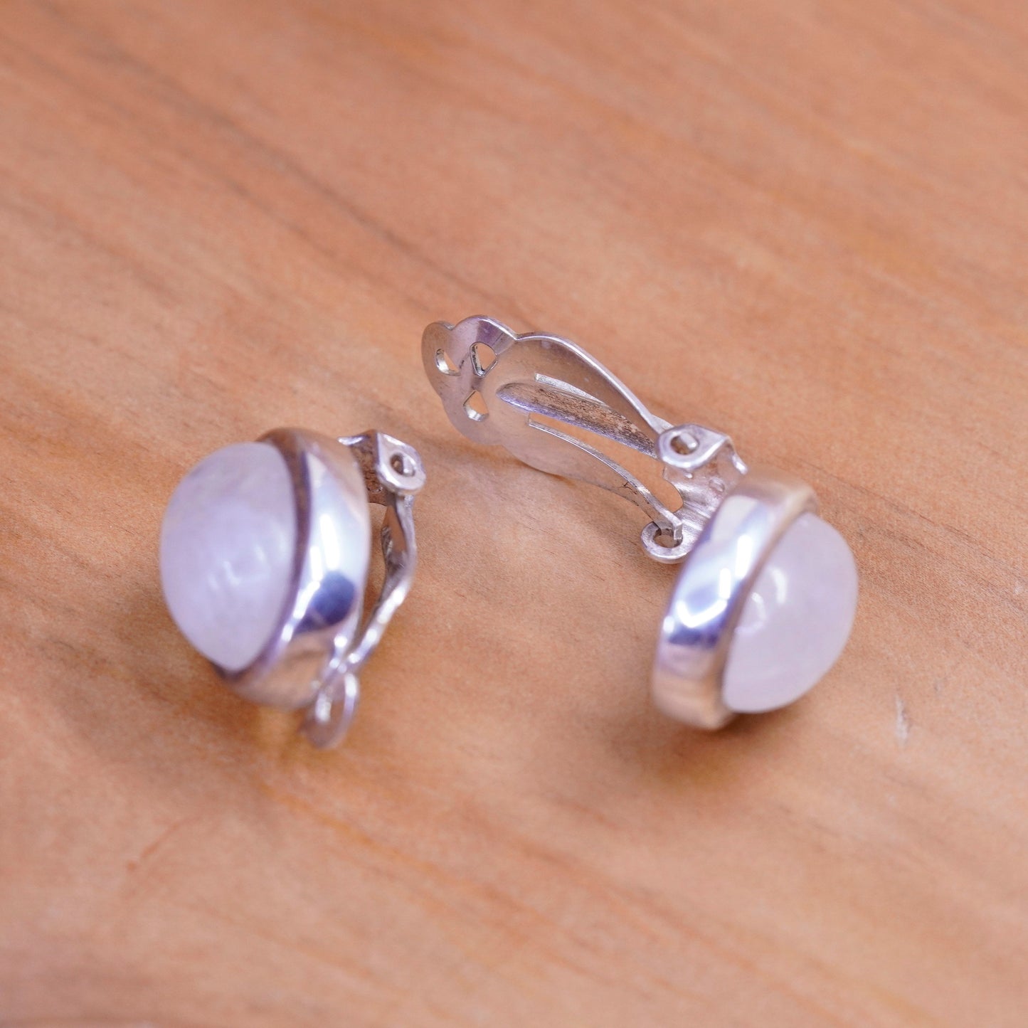 mexico Sterling silver handmade clip on, 925 modern earrings with moonstone