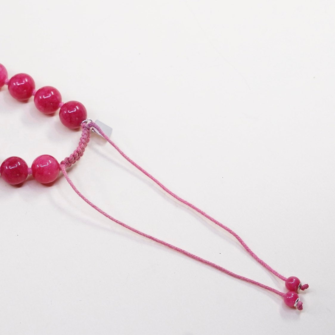 18”, Vintage handmade pink quartz beads with linen thread necklace