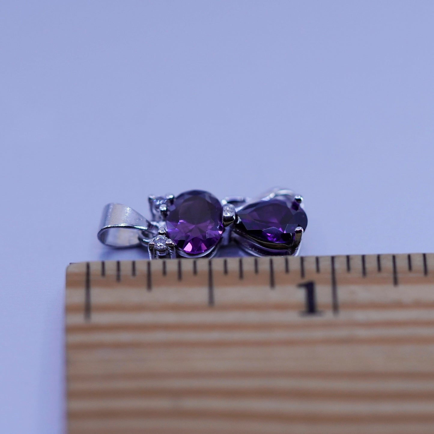 antique sterling 925 silver cat kitty pendant with amethyst and Cz