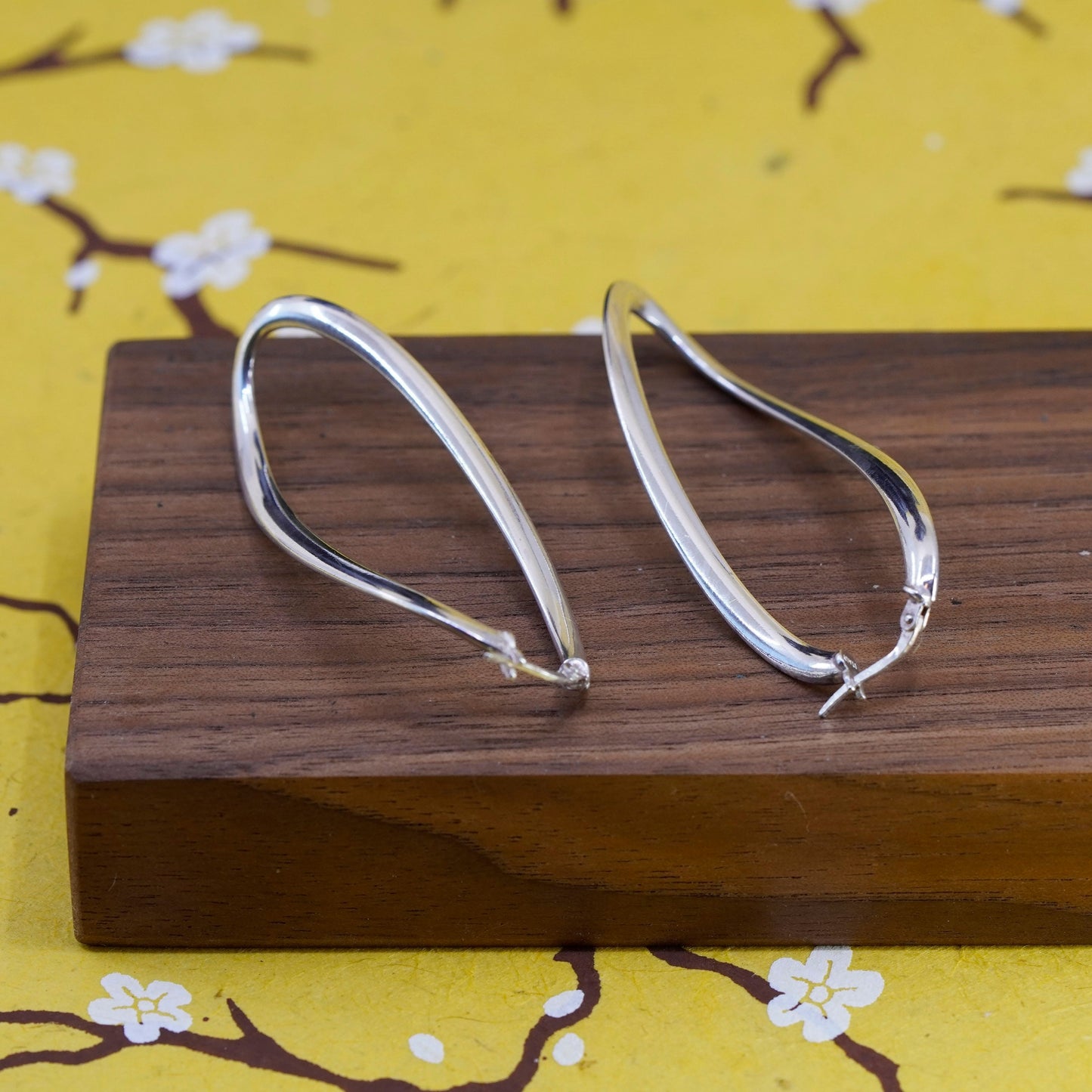 2.5”, vintage Italy Sterling silver handmade earrings, twisted 925 huge hoops