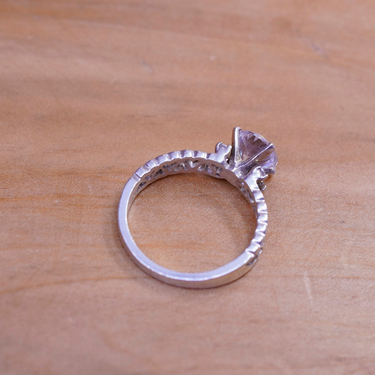 Size 7.25, vintage Sterling silver handmade ring, 925 engagement heart band cz