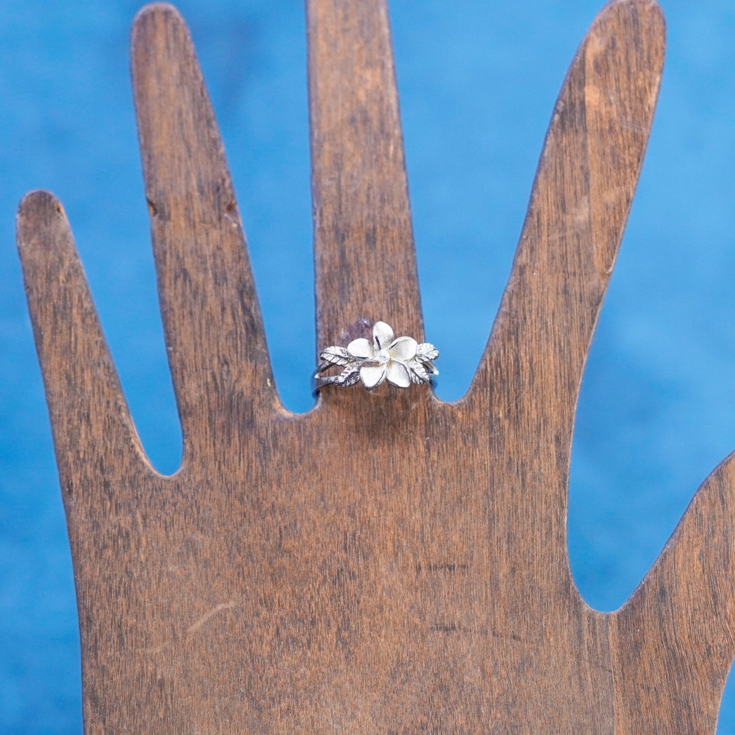 Size 7.25, vintage Sterling silver handmade ring, 925 plumeria flower