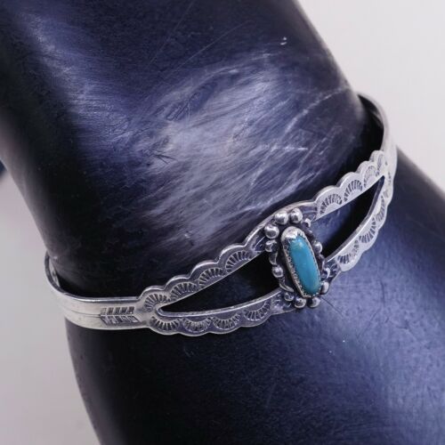 5.5”, Vtg Navajo Native American Handmade Turquoise Sterling 925 Cuff Bracelet