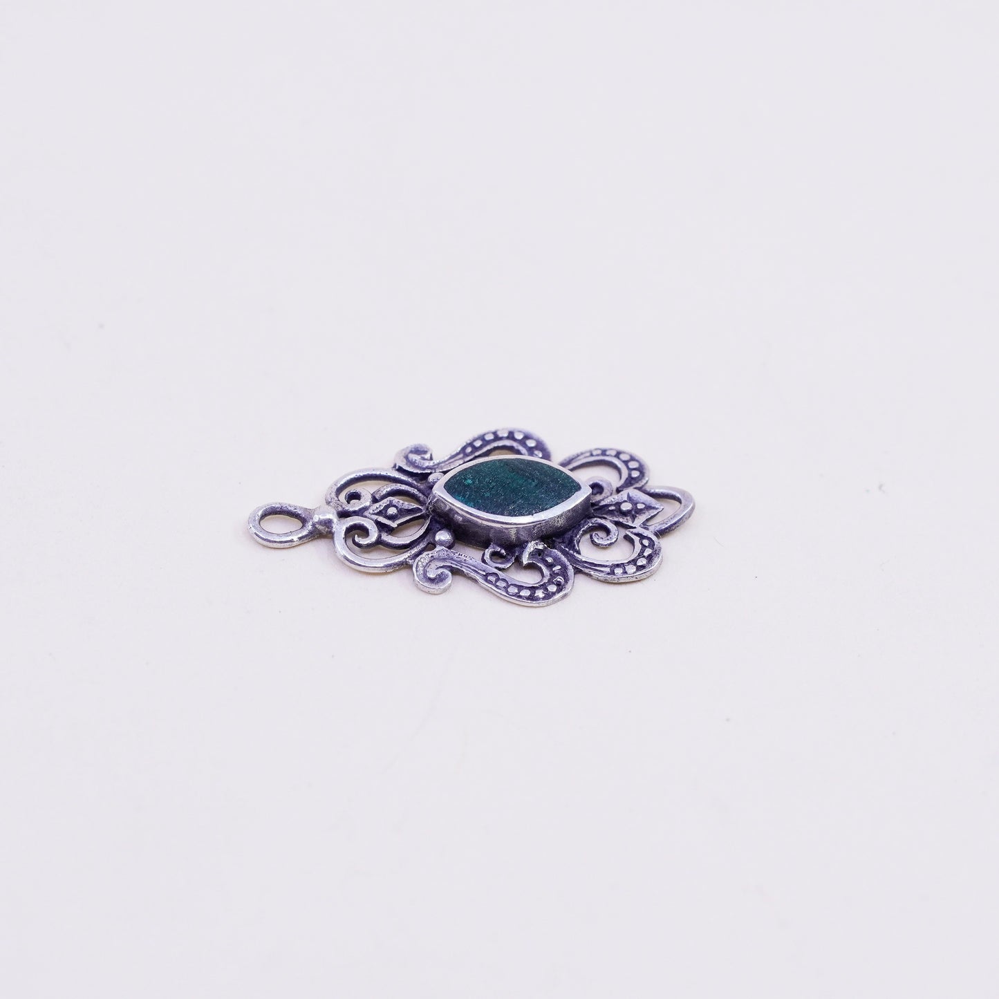 Vintage Sterling silver handmade pendant, 925 filigree malachite charm