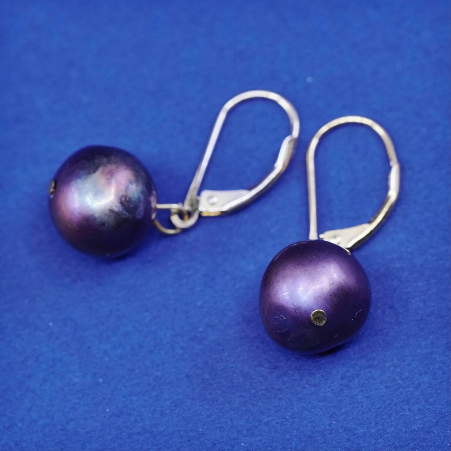 vtg gold over Sterling silver handmade earrings, 925 hooks with purple pearl