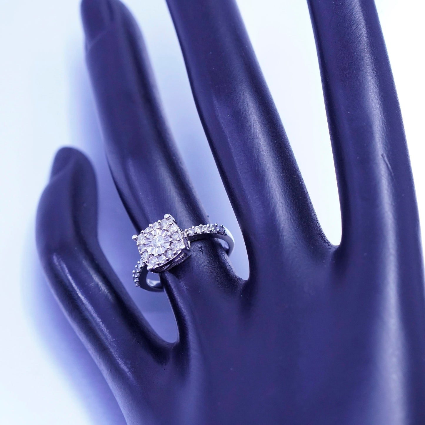 Size 6, vintage Sterling 925 silver ring with genuine cluster diamond