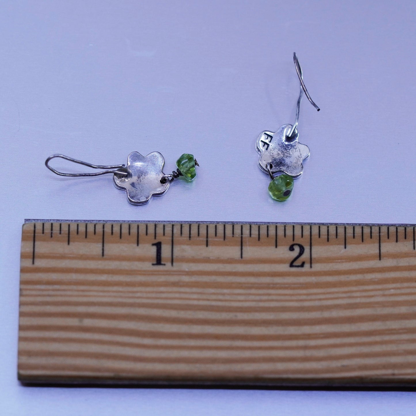Vintage Sterling 925 silver handmade flower earrings with peridot