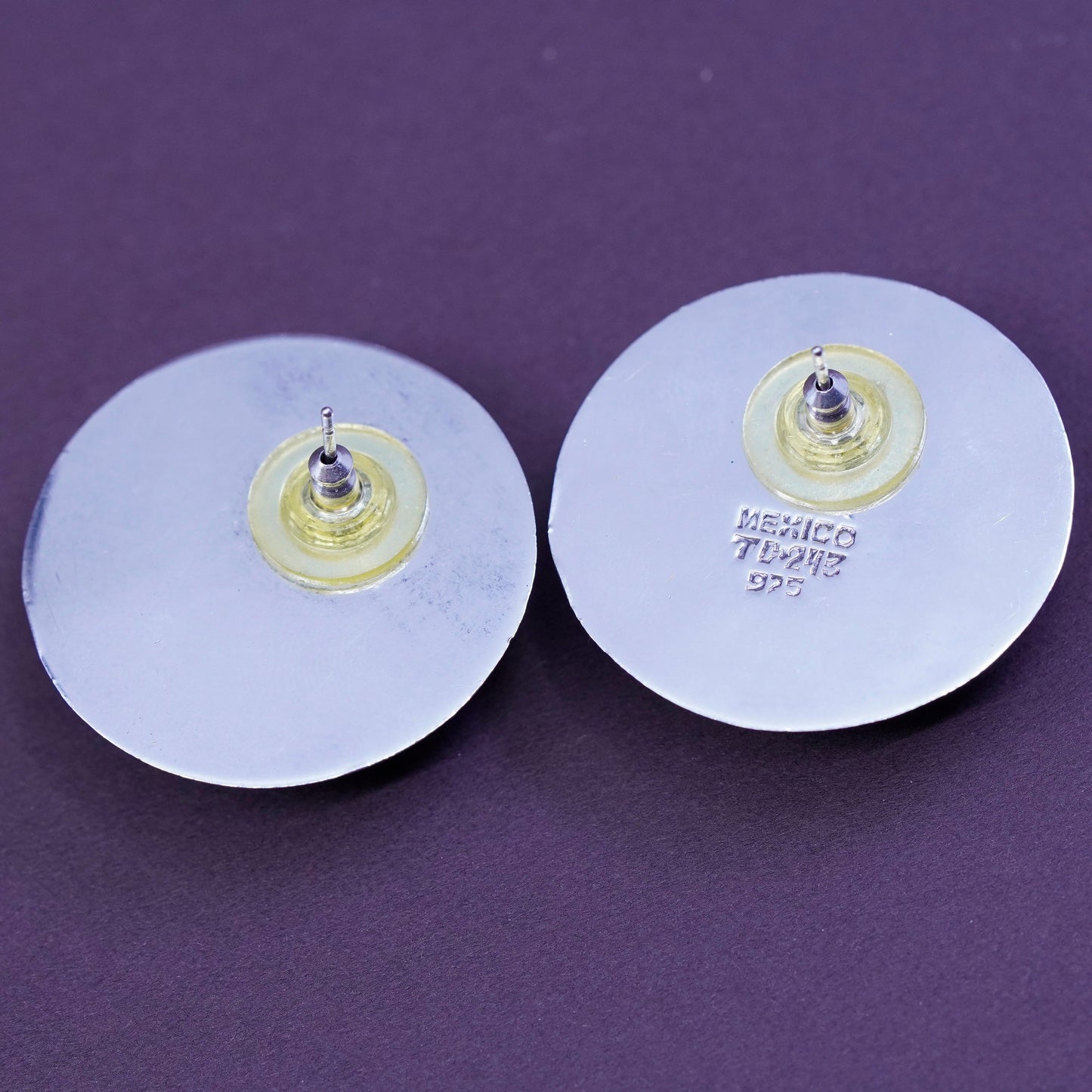 mexico Sterling silver earrings, studs, huge 925 round studs w/ green malachite