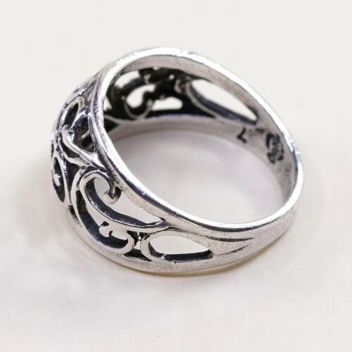 Sz 7, Vtg Sterling Silver Handmade Ring, 925 Silver Band W/ filigree swirl