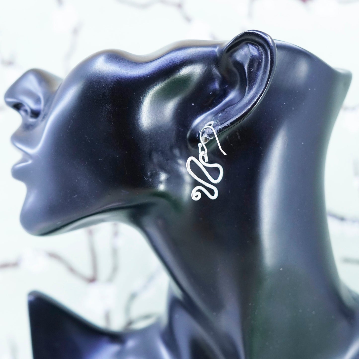Vintage Sterling silver handmade earrings, 925 swirl drop