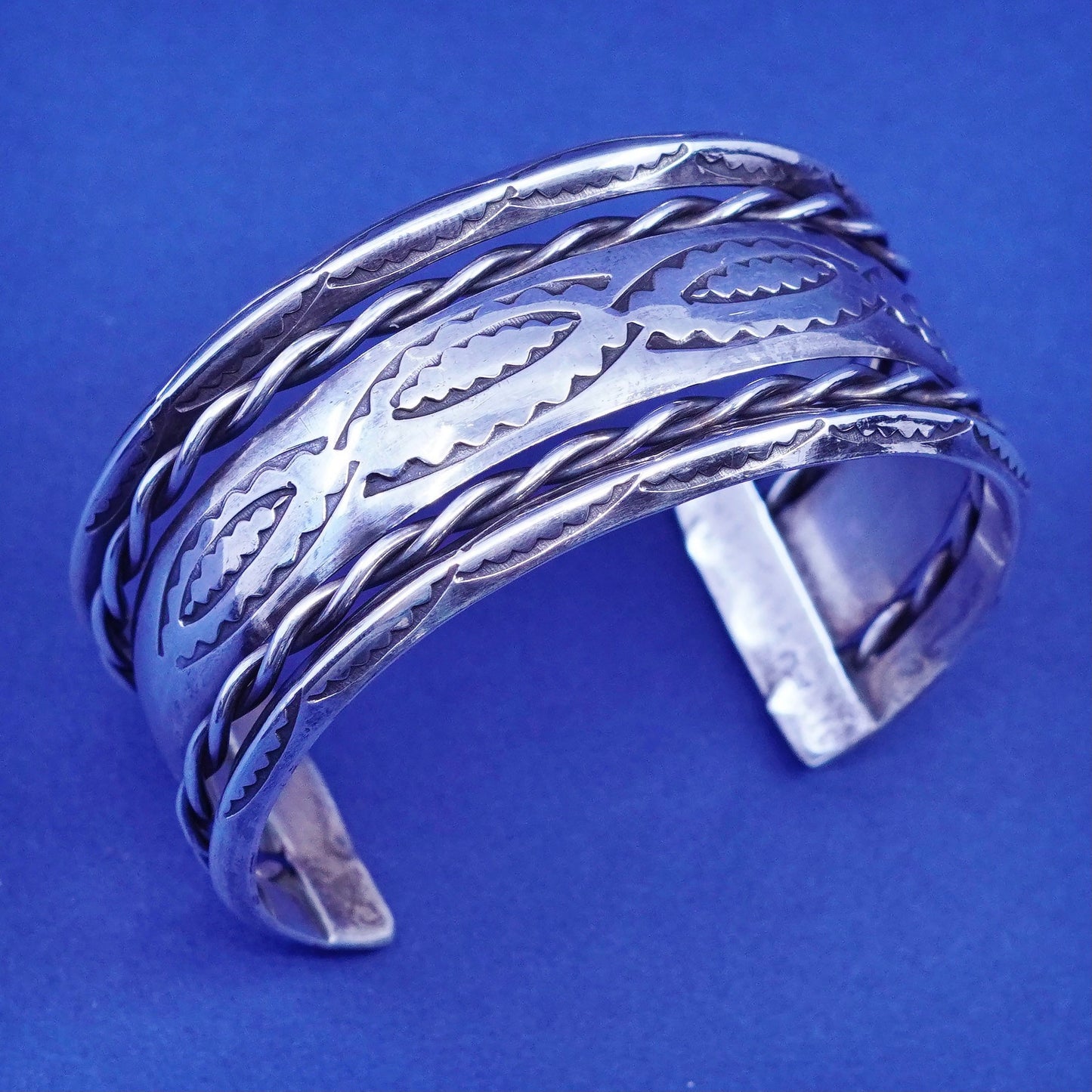 6”, vintage sterling silver handmade bracelet, wide 925 twisted cable cuff
