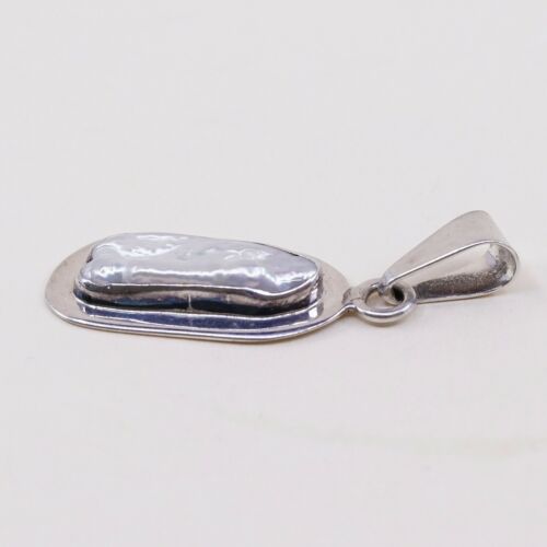 Vtg Handmade Sterling Silver 925 Pendant, Solid 925 Silver W/ Long Pearl