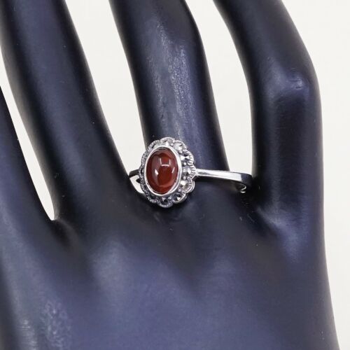 Sz 9.5, Vtg Sterling Silver Handmade Ring, 925 Statement Ring W/ Carnelian