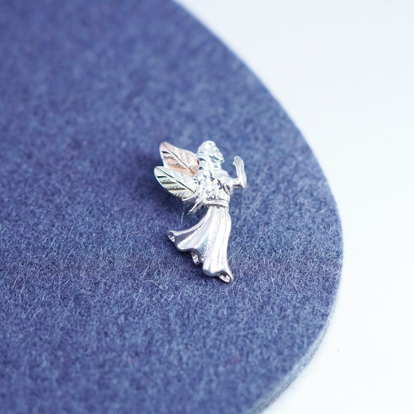 CCO Coleman Black Hills sterling silver Angel pendant 12K yellow rose gold leaf