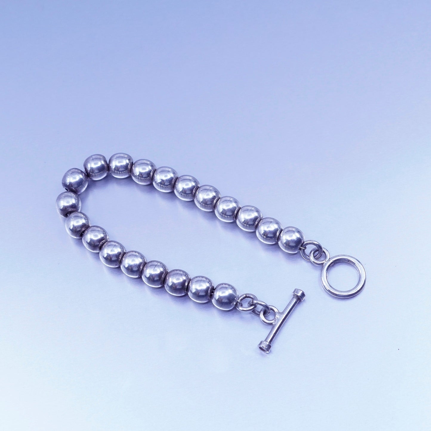 6.25”, Vintage Mexico Sterling 925 silver handmade bracelet, 7mm beads chain