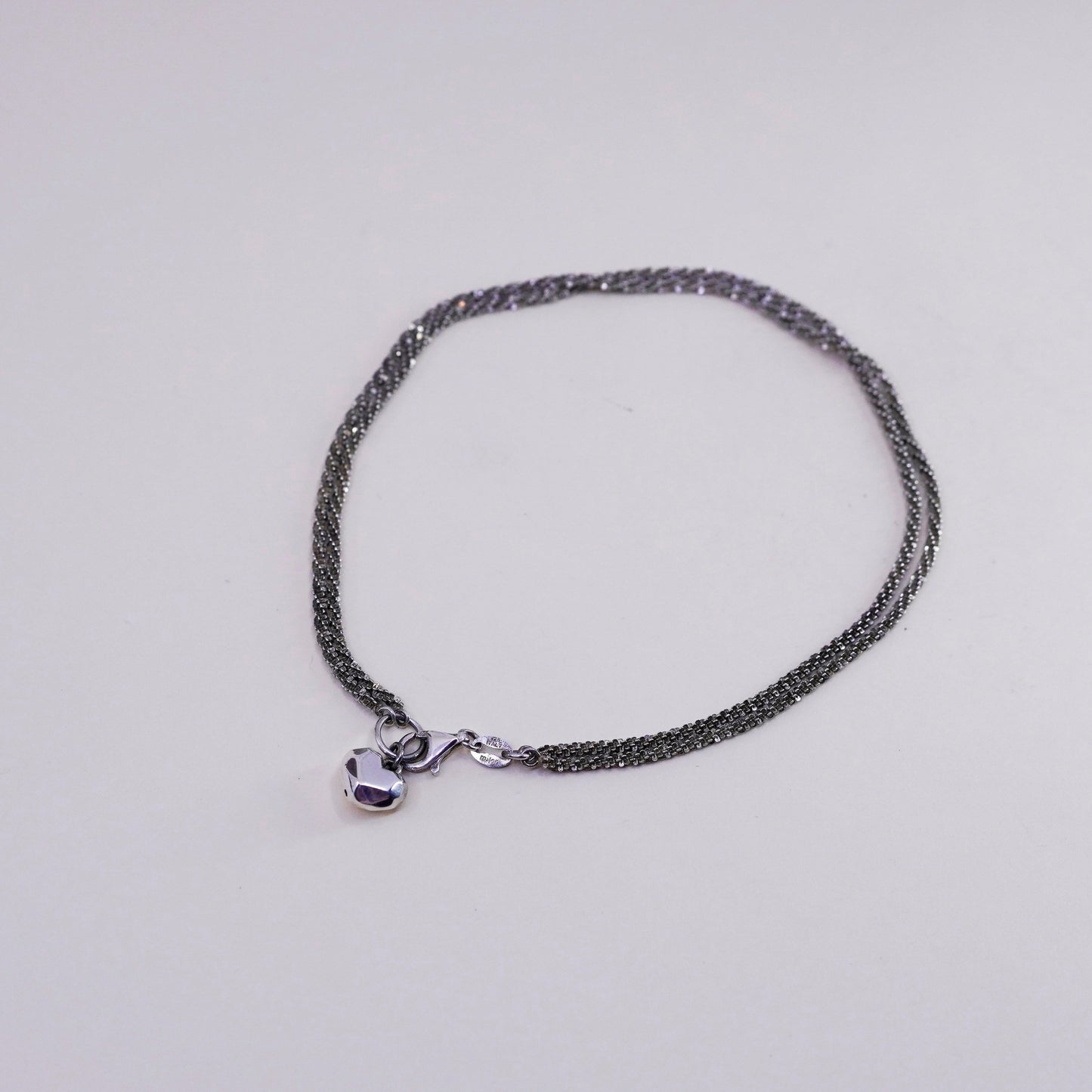 10.75”, vtg Milor sterling silver abort anklet, 925 twisted double chain heart