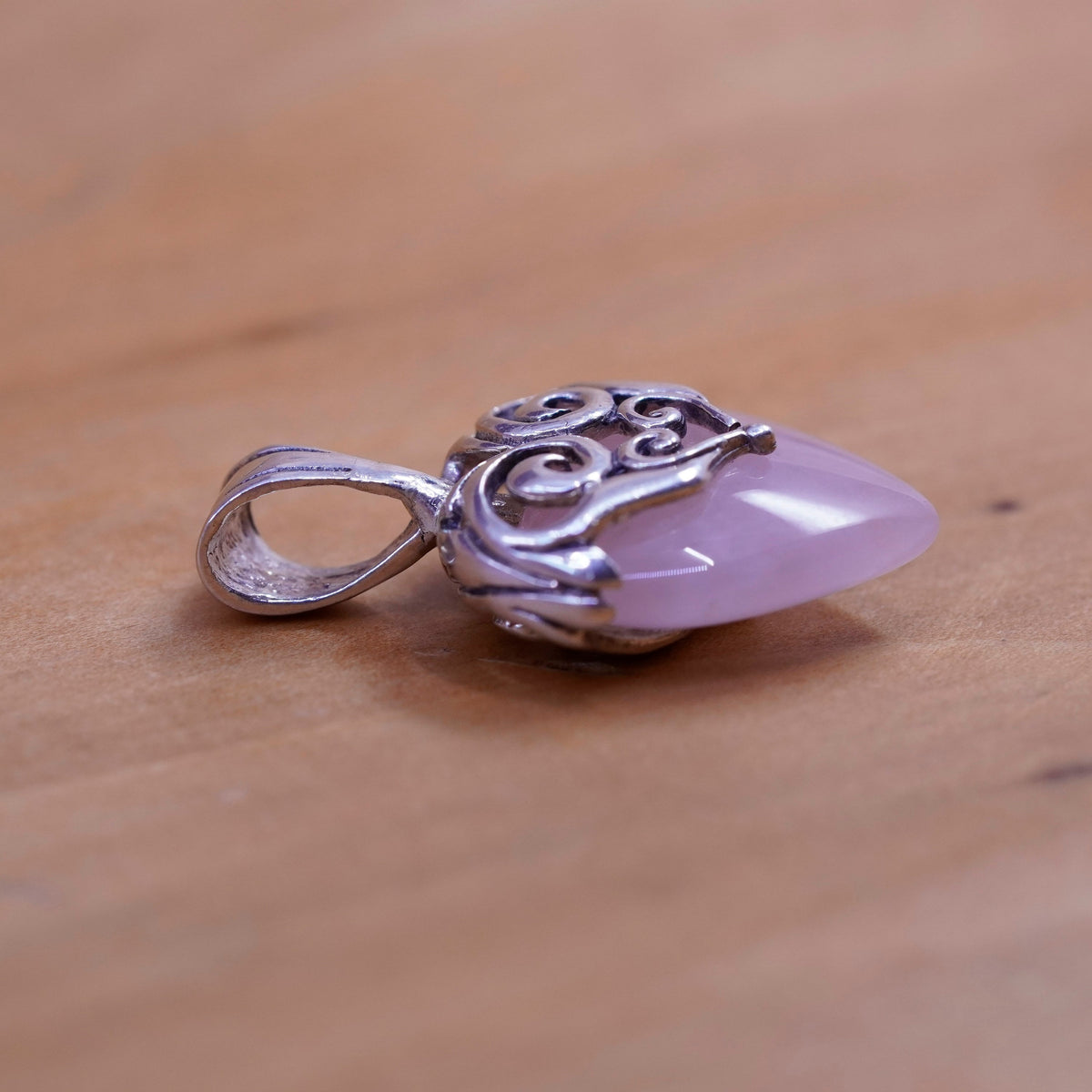 Vintage Sterling 925 silver handmade pendant with pink heart quartz