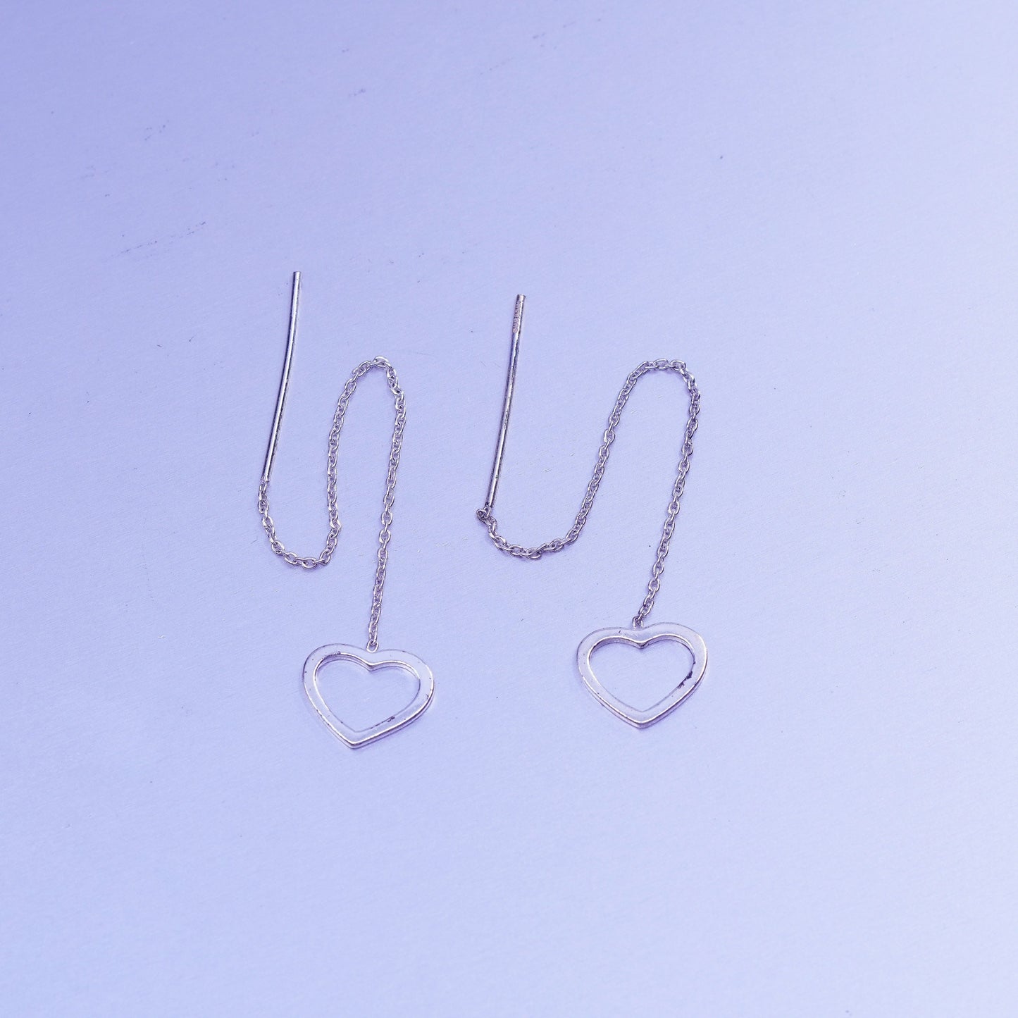Vintage Sterling 925 silver handmade circle chain fringe earrings and heart