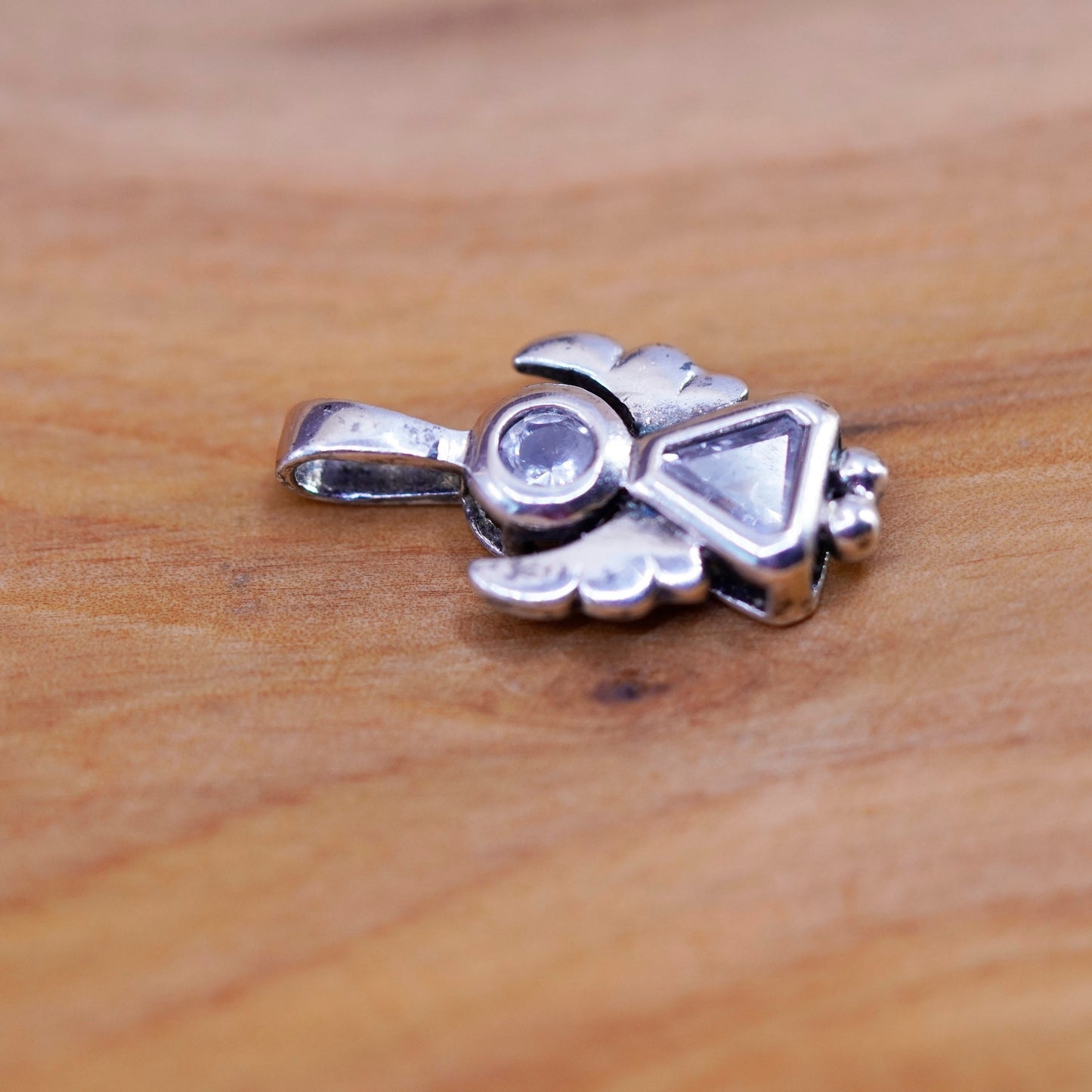 Vintage Sterling silver handmade pendant, 925 angel charm with cz