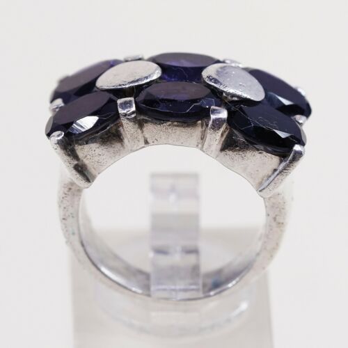 Sz 6.5, Sterling Silver handmade Ring, 925 Silver Ring W/ amethyst, stamped 925