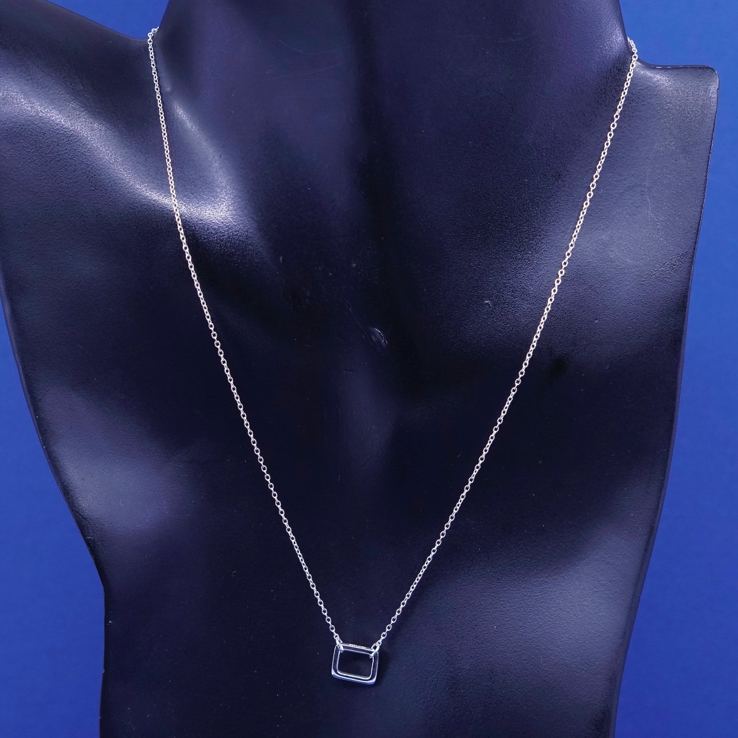 16”, Sterling silver handmade necklace, 925 circle chain with square pendant