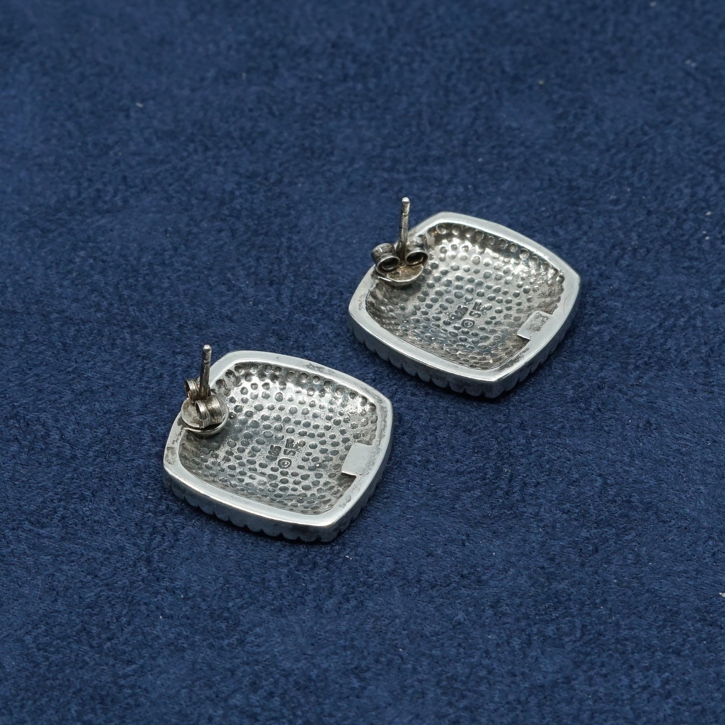 vtg SF Sterling Silver handmade Earrings. 925 huge studs w/ beads texture