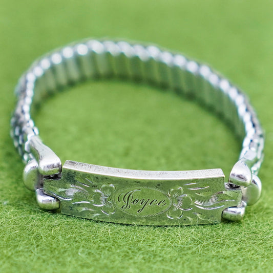 5.75”, Everfine sterling silver elastic bracelet, 925 chain name “goyee bar tag