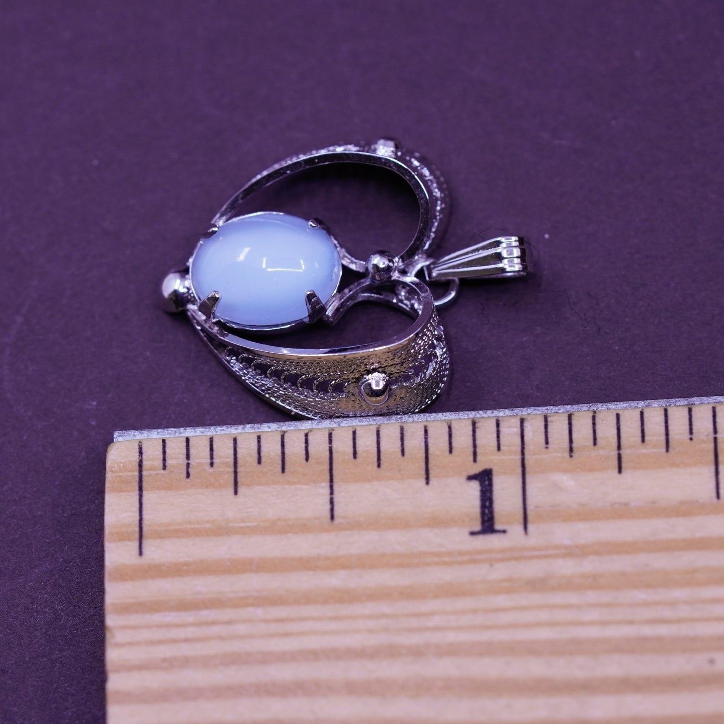 Italy Sorrento Sterling silver handmade pendant, 925 filigree heart cat’s eye