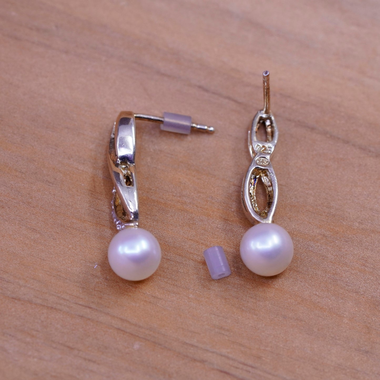 Vintage vermeil gold over Sterling 925 silver earrings with diamond and pearl