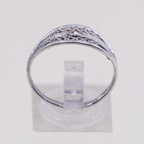 Size 8, Vtg Sterling Silver Handmade Ring, 925 Silver Band W/ Filigree Whirl