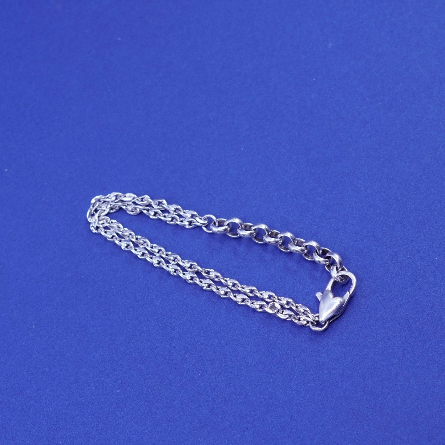 6”, Sterling silver handmade bracelet, double strands a 925 twisted curb chain