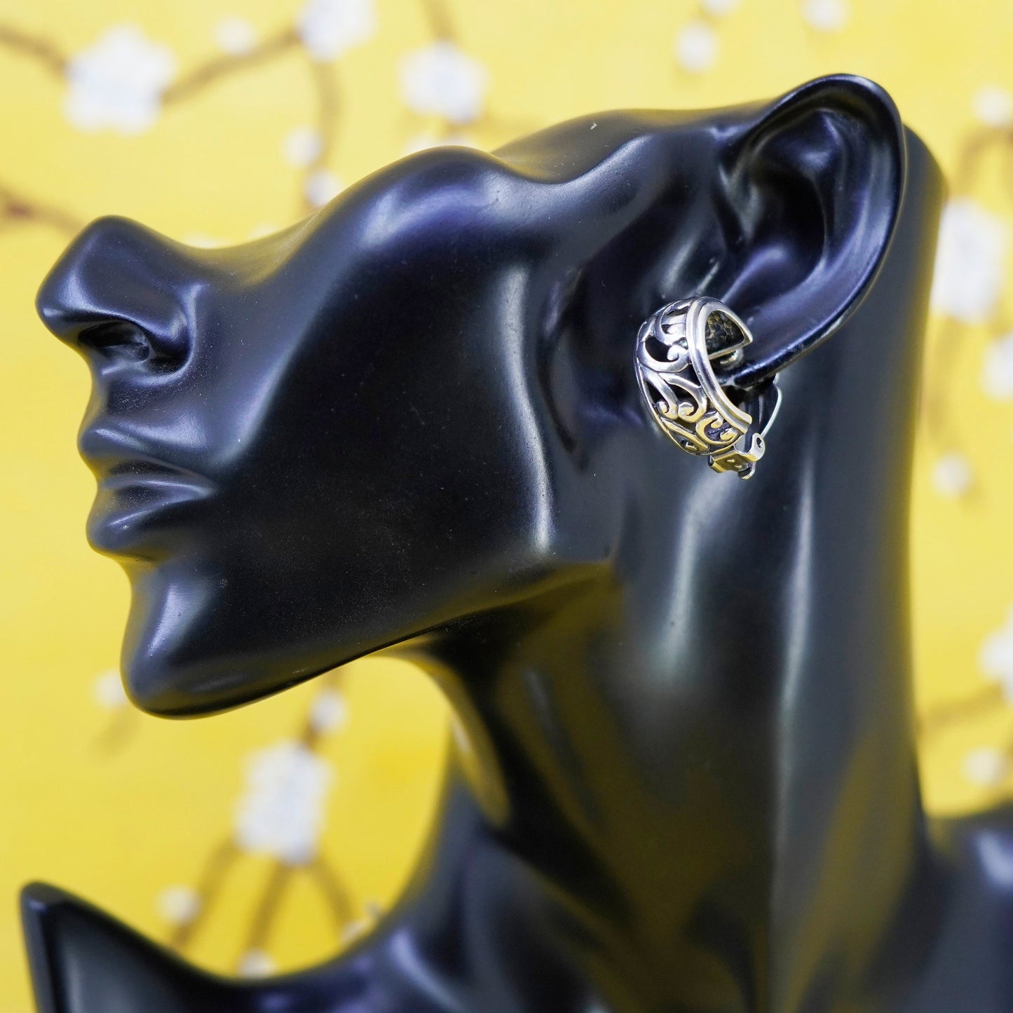 Vintage Silpada Sterling Silver 925 Clip-On Filigree Scroll Hoop Earrings C1380