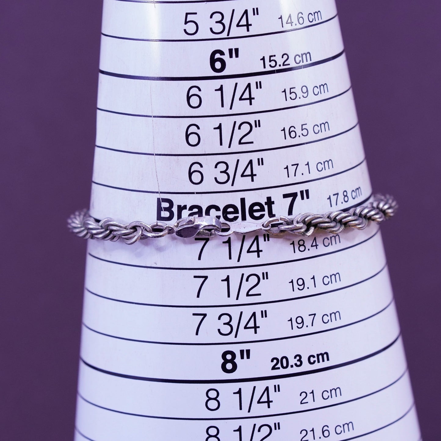 7”, 5mm, vintage Sterling silver bracelet, Italy 925 flatten rope chain