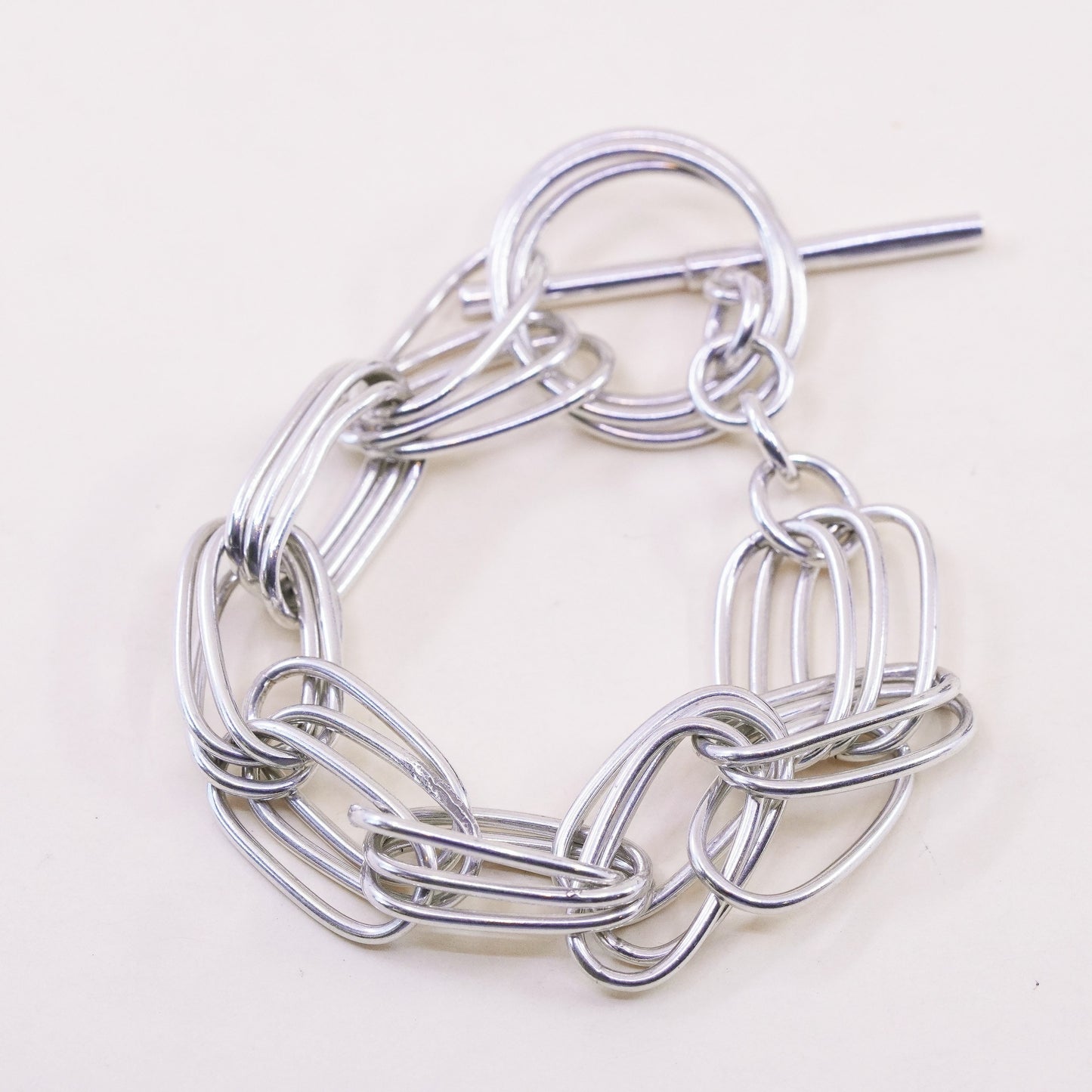7”, 14mm, Vintage sterling silver bracelet, multi strands oval link chain