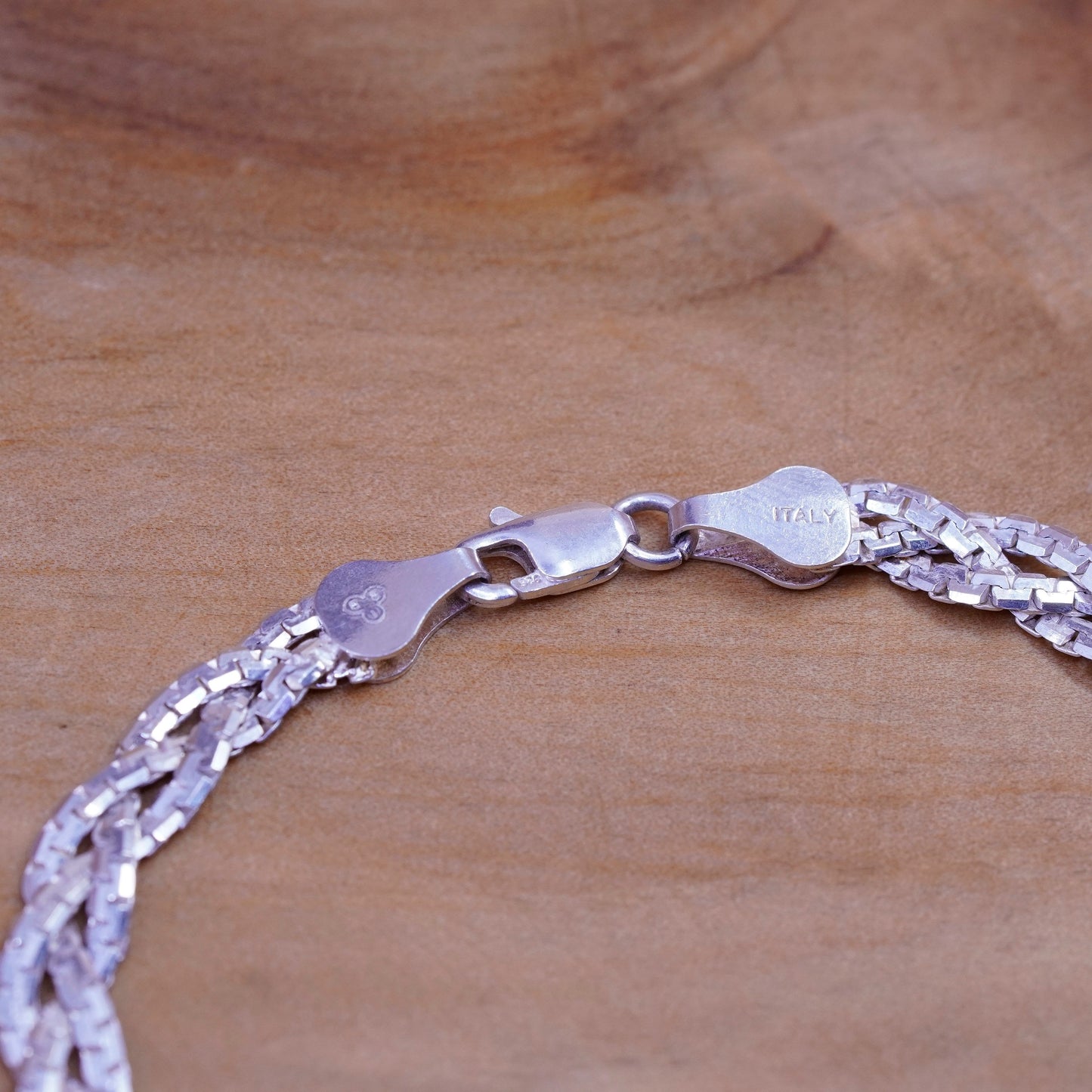 7.25”, Sterling silver braided woven herringbone bracelet 3 strand 925 bracelet