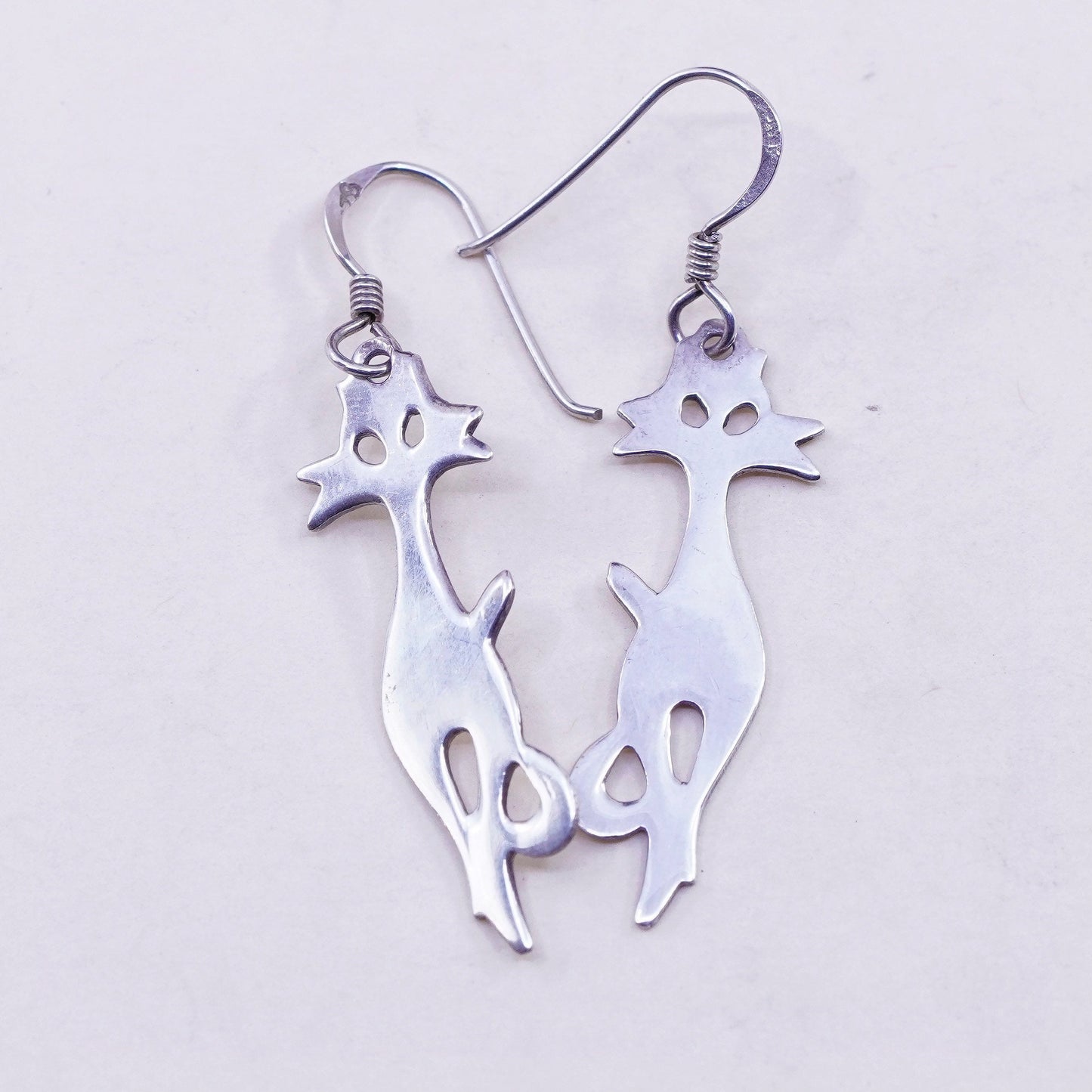Vintage Sterling silver handmade earrings, Mexico 925 cat dangles