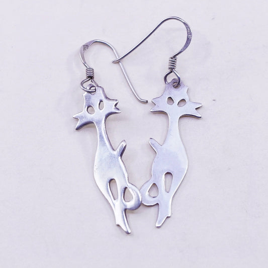 Vintage Sterling silver handmade earrings, Mexico 925 cat dangles