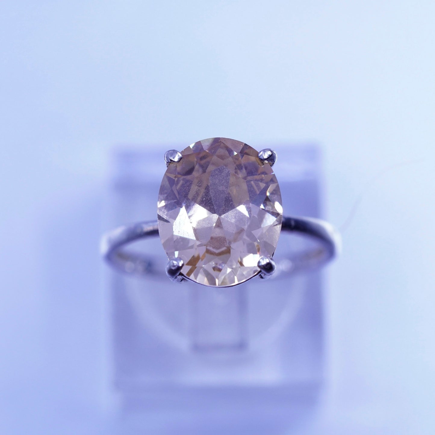 Size 7.25, vintage Sterling 925 silver handmade ring with oval citrine