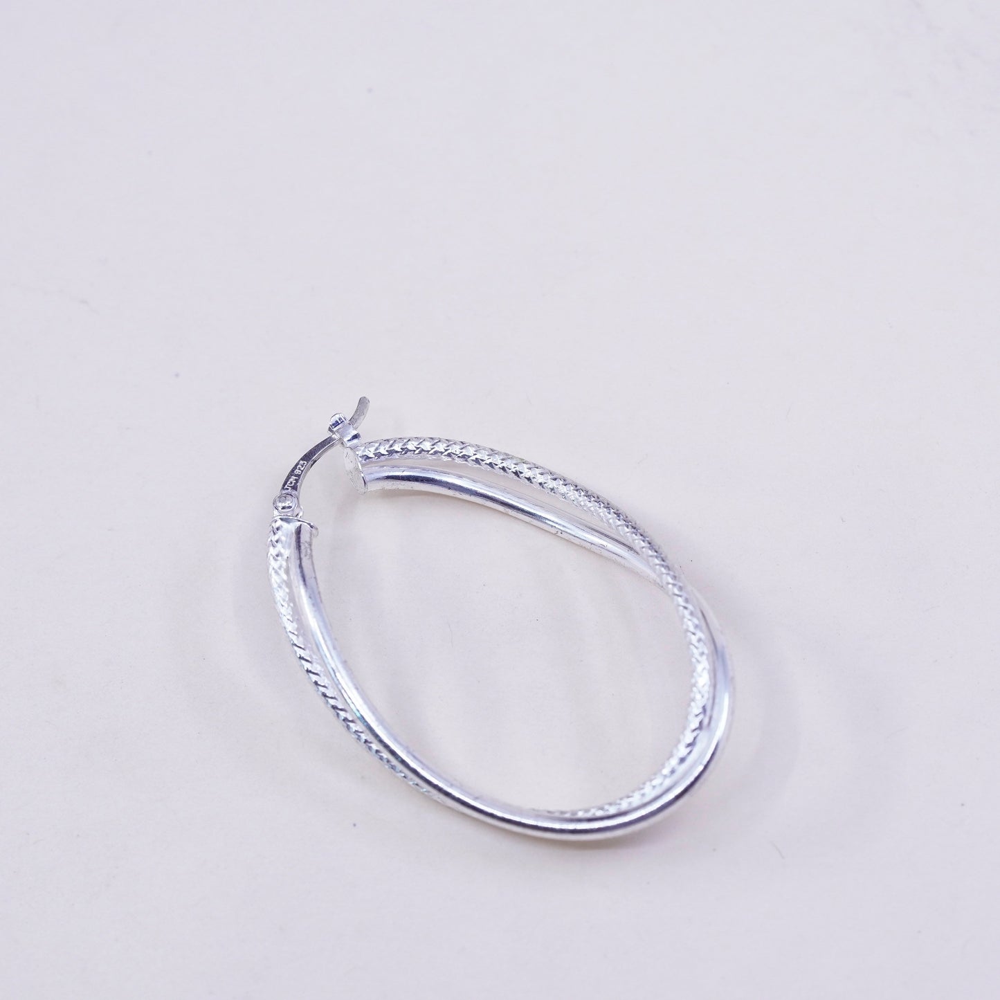 1.75”, JCM sterling silver loop earrings, primitive twisted cable hoops, huggie
