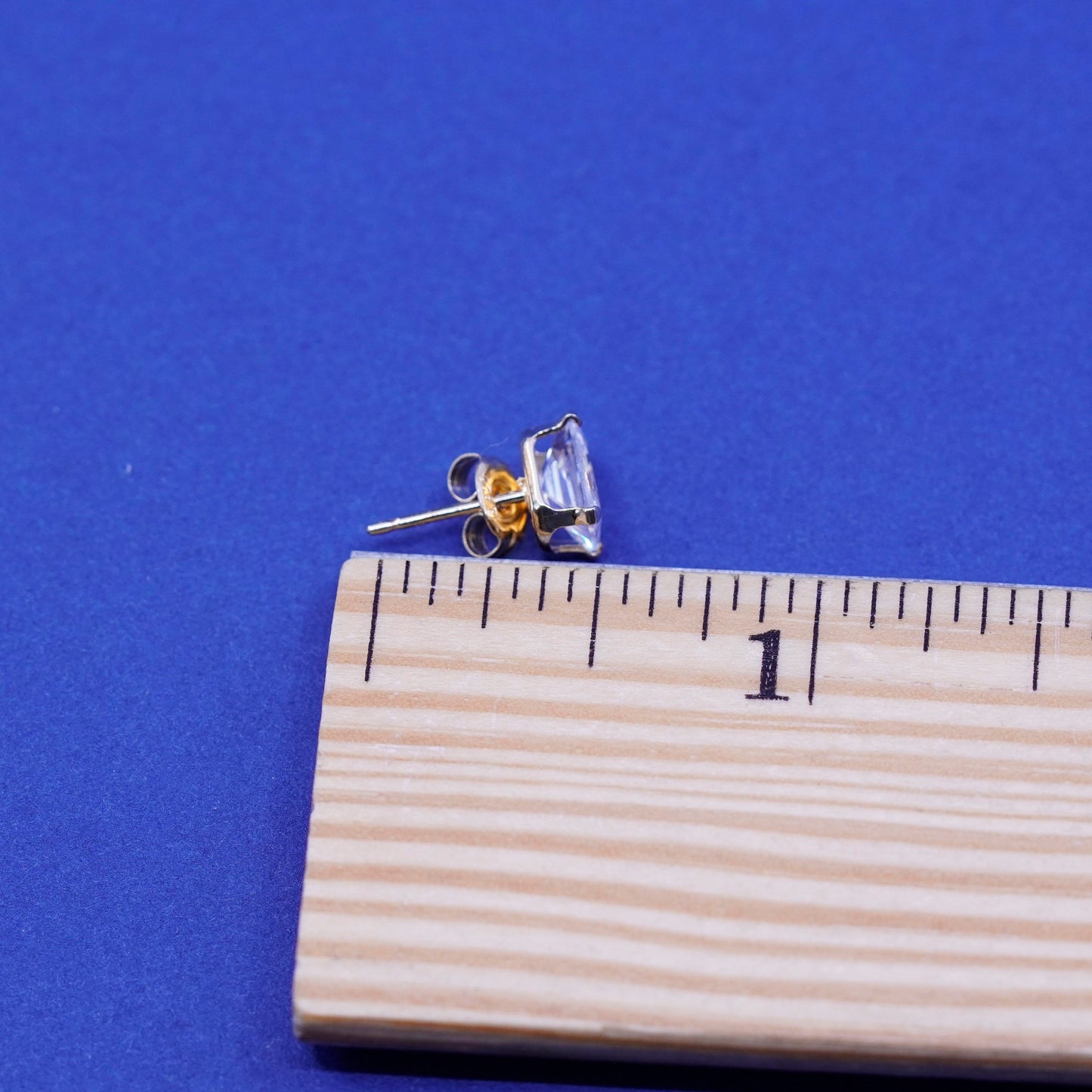 Vermeil gold over sterling silver earrings, 925 studs with Rectangular CZ